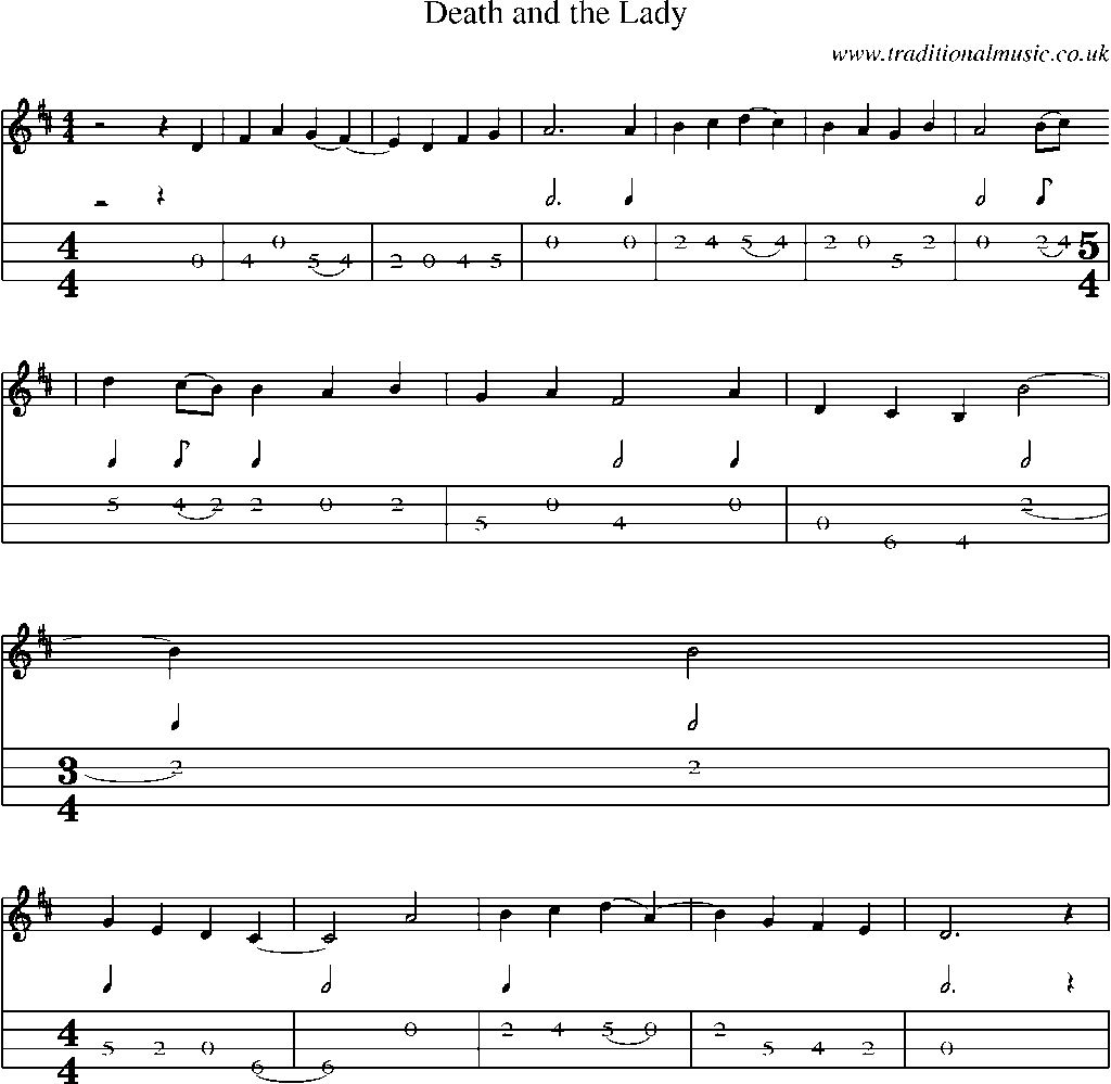 Mandolin Tab and Sheet Music for Death And The Lady