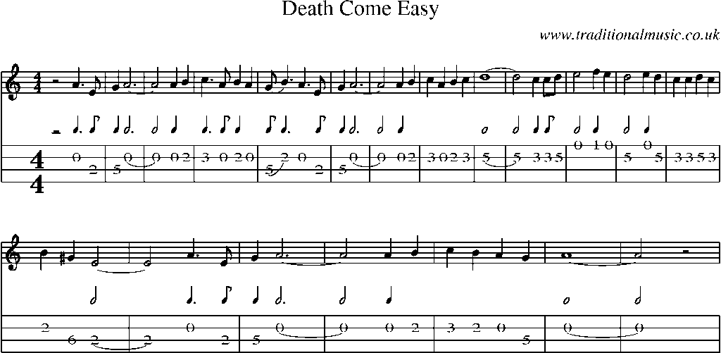 Mandolin Tab and Sheet Music for Death Come Easy