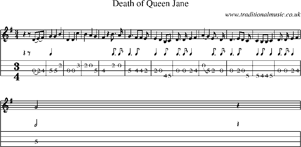 Mandolin Tab and Sheet Music for Death Of Queen Jane