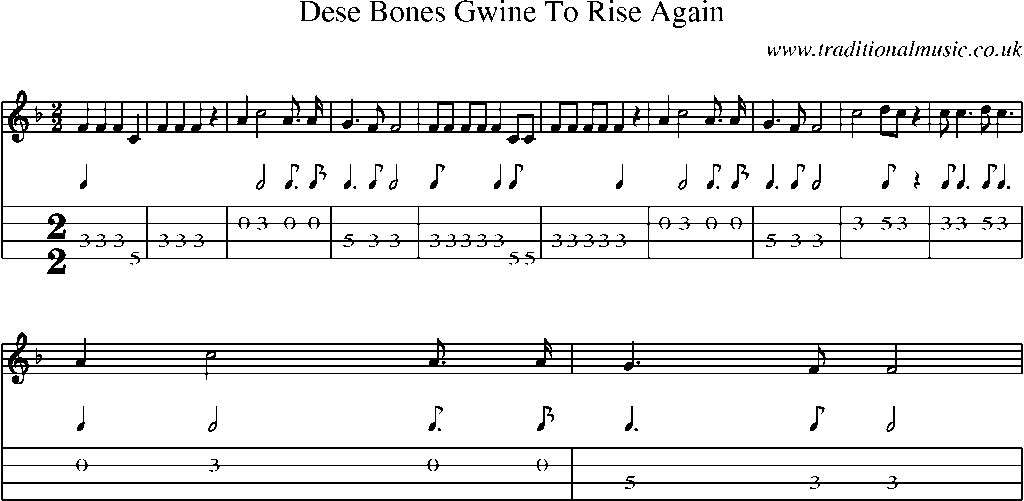 Mandolin Tab and Sheet Music for Dese Bones Gwine To Rise Again