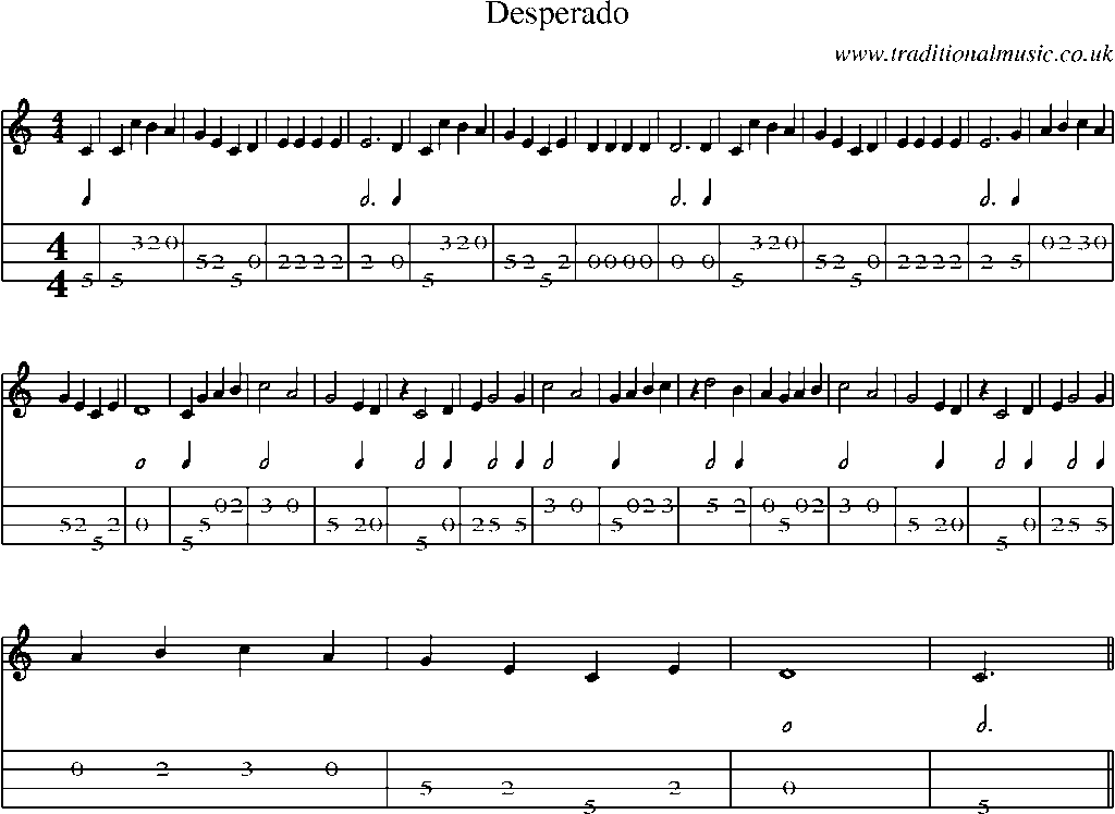 Mandolin Tab and Sheet Music for Desperado