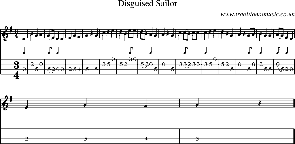 Mandolin Tab and Sheet Music for Disguised Sailor