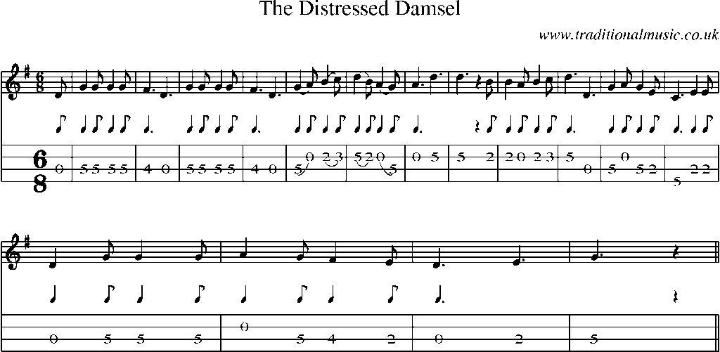 Mandolin Tab and Sheet Music for The Distressed Damsel