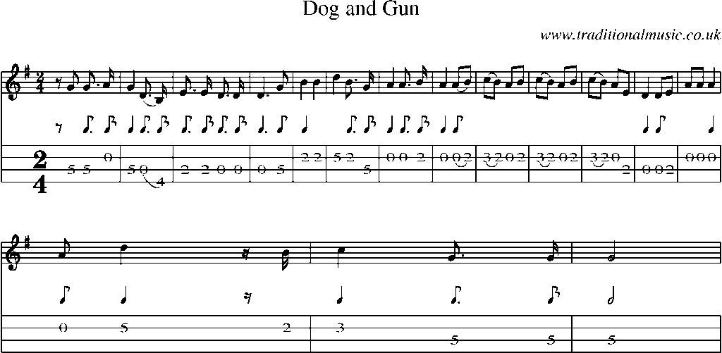 Mandolin Tab and Sheet Music for Dog And Gun