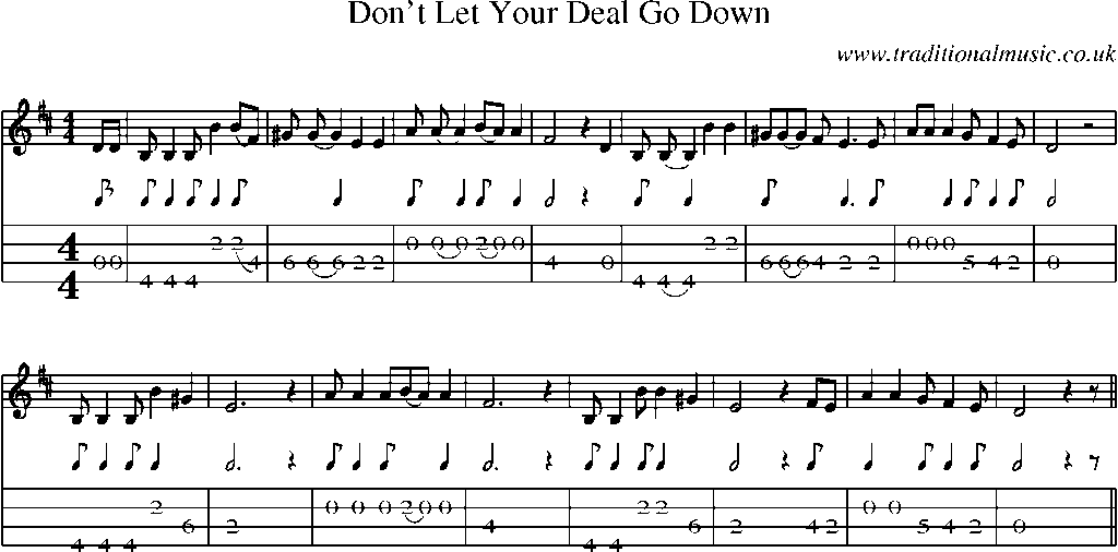 Mandolin Tab and Sheet Music for Don't Let Your Deal Go Down