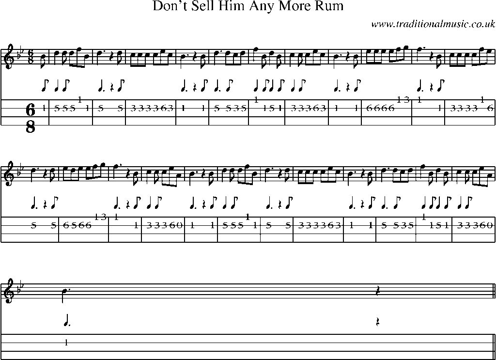Mandolin Tab and Sheet Music for Don't Sell Him Any More Rum