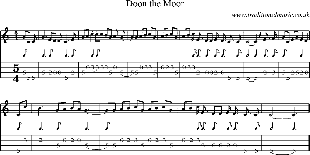 Mandolin Tab and Sheet Music for Doon The Moor