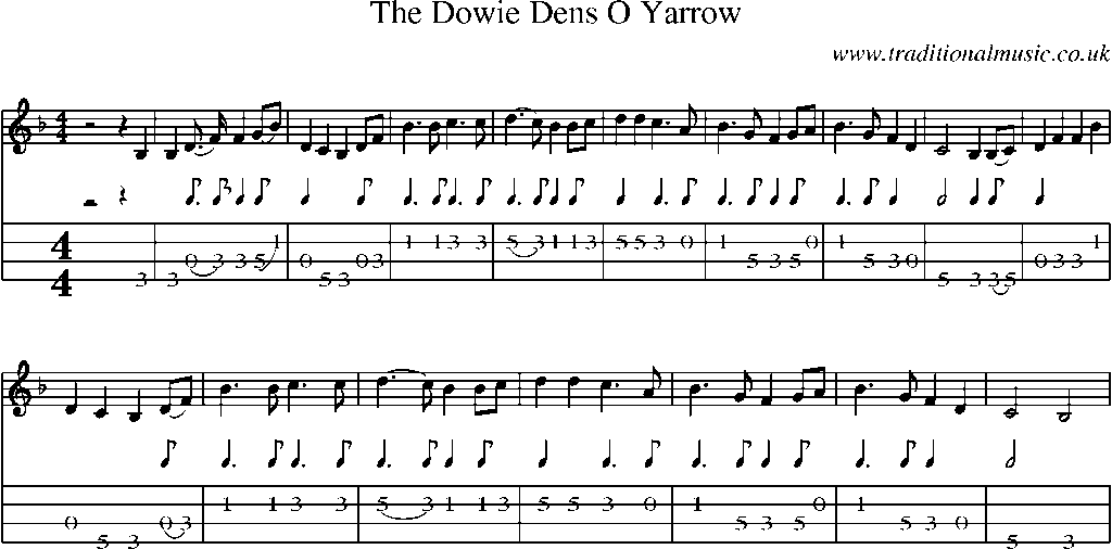 Mandolin Tab and Sheet Music for The Dowie Dens O Yarrow