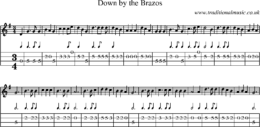 Mandolin Tab and Sheet Music for Down By The Brazos