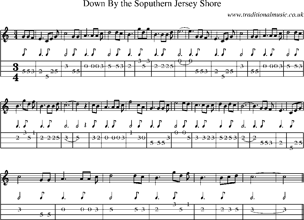 Mandolin Tab and Sheet Music for Down By The Soputhern Jersey Shore