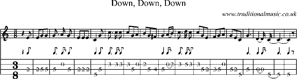 Mandolin Tab and Sheet Music for Down, Down, Down