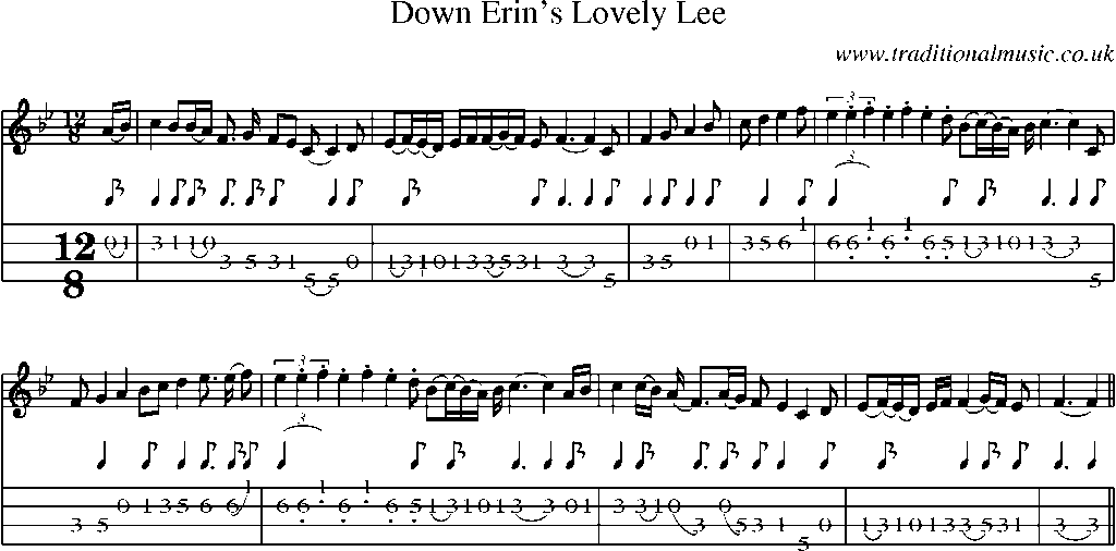 Mandolin Tab and Sheet Music for Down Erin's Lovely Lee