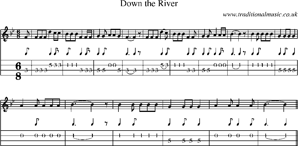 Mandolin Tab and Sheet Music for Down The River