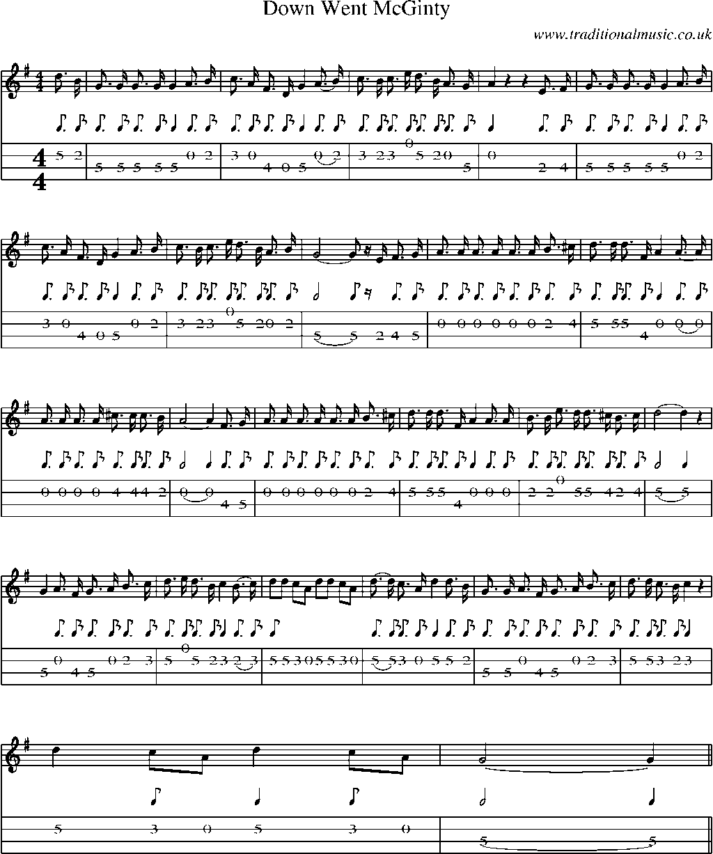 Mandolin Tab and Sheet Music for Down Went Mcginty