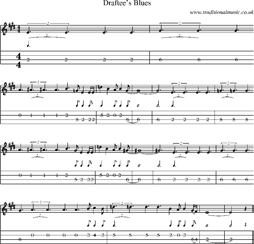 Mandolin Tab and Sheet Music for Draftee's Blues