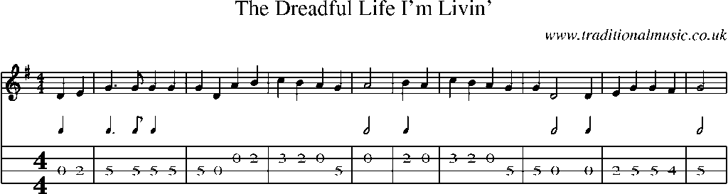 Mandolin Tab and Sheet Music for The Dreadful Life I'm Livin'