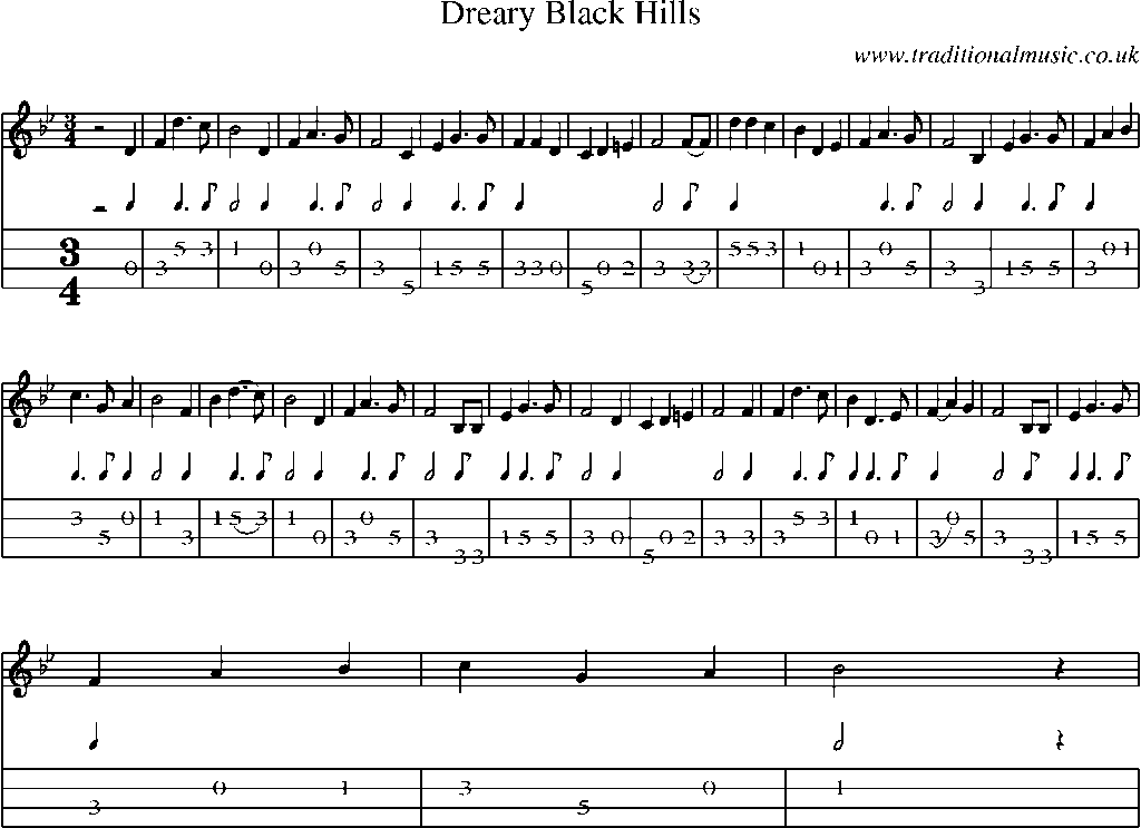 Mandolin Tab and Sheet Music for Dreary Black Hills