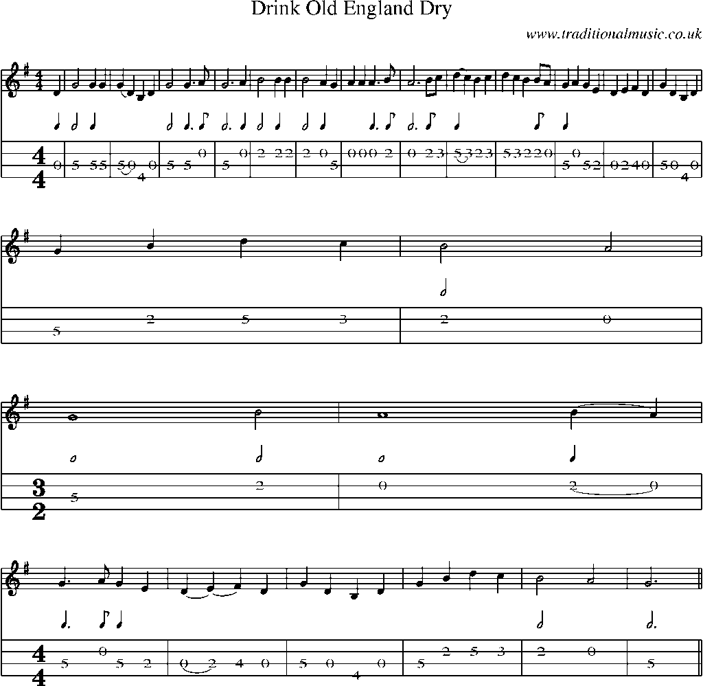 Mandolin Tab and Sheet Music for Drink Old England Dry