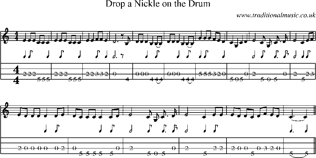 Mandolin Tab and Sheet Music for Drop A Nickle On The Drum