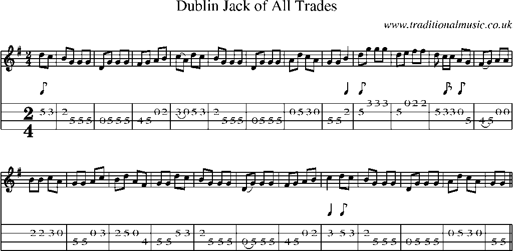 Mandolin Tab and Sheet Music for Dublin Jack Of All Trades