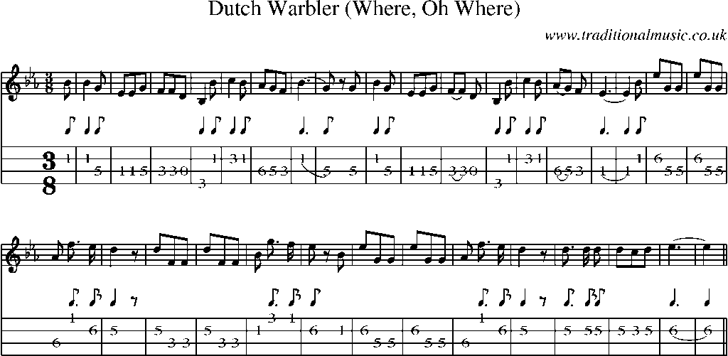 Mandolin Tab and Sheet Music for Dutch Warbler (where, Oh Where)