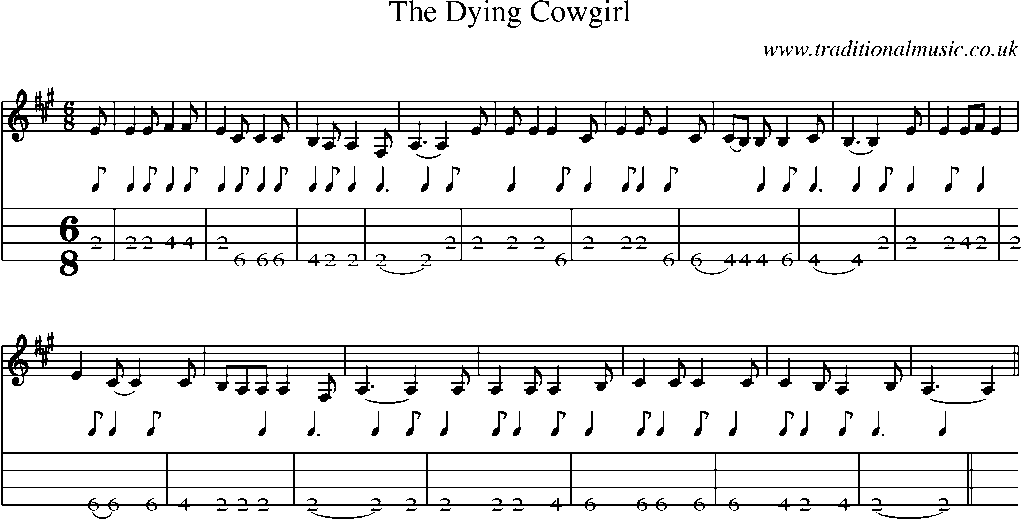 Mandolin Tab and Sheet Music for The Dying Cowgirl