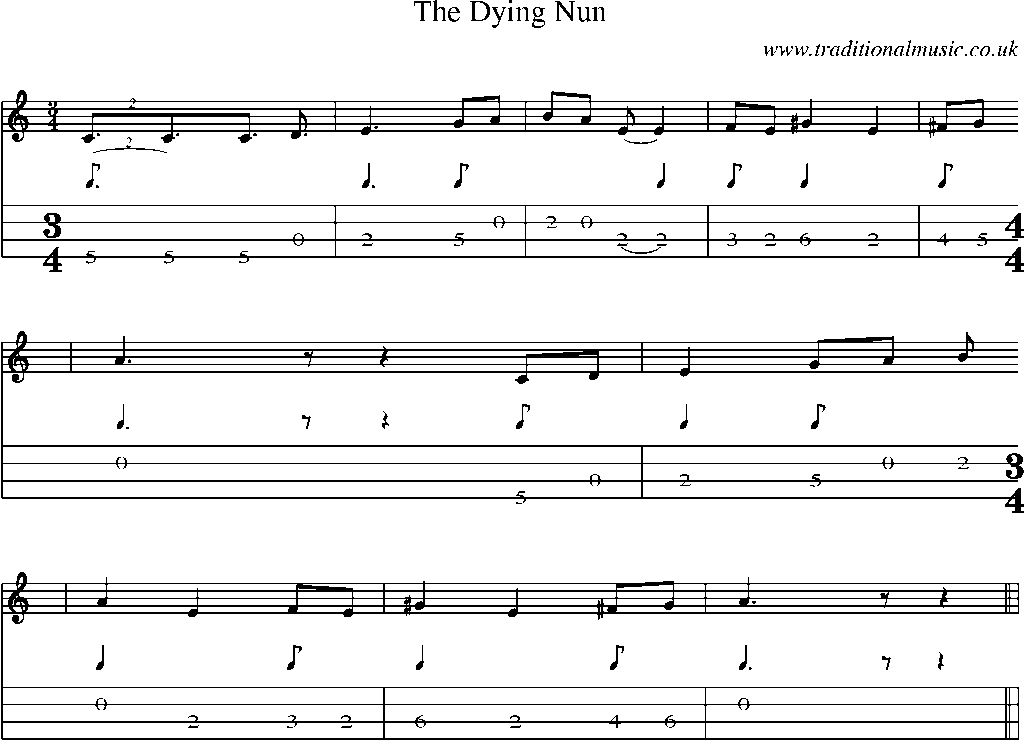 Mandolin Tab and Sheet Music for The Dying Nun