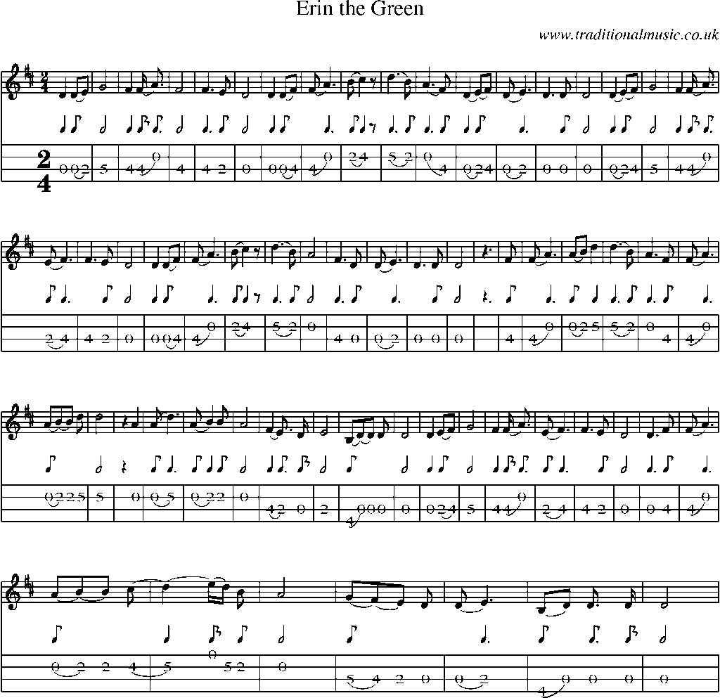 Mandolin Tab and Sheet Music for Erin The Green