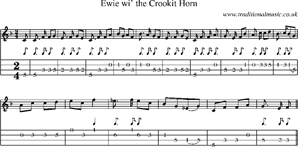 Mandolin Tab and Sheet Music for Ewie Wi' The Crookit Horn