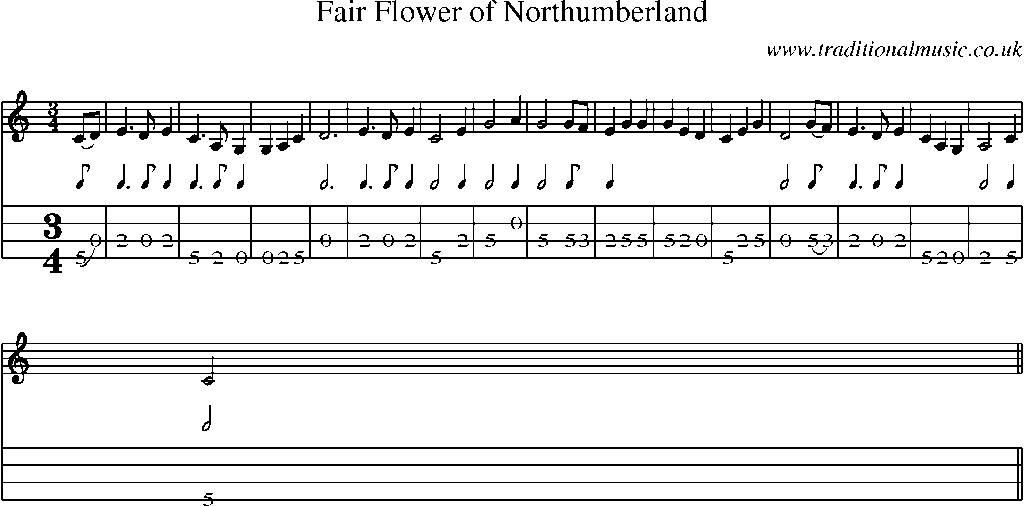 Mandolin Tab and Sheet Music for Fair Flower Of Northumberland(1)
