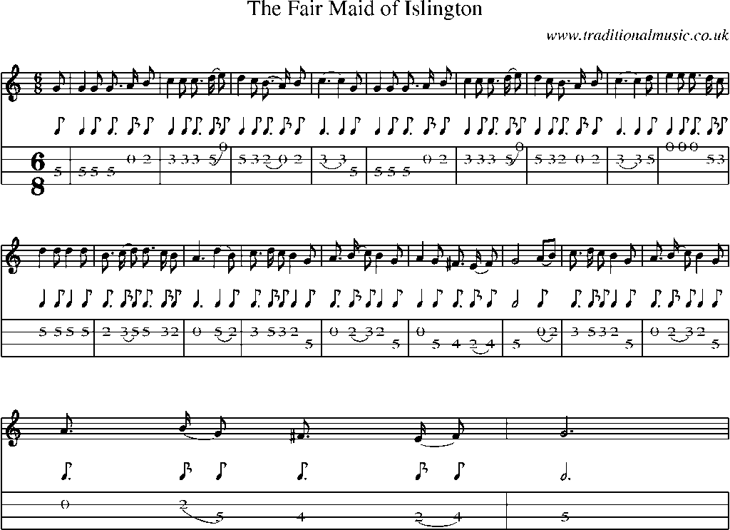 Mandolin Tab and Sheet Music for The Fair Maid Of Islington