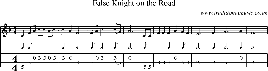 Mandolin Tab and Sheet Music for False Knight On The Road