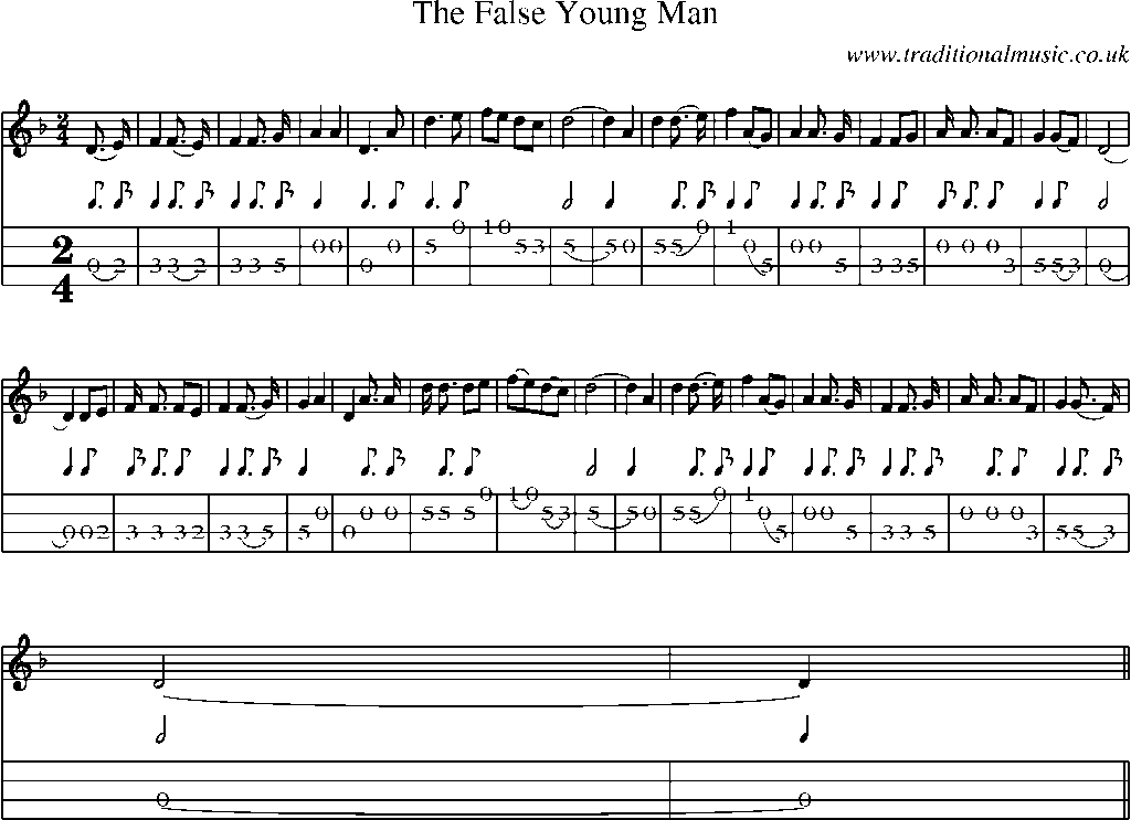 Mandolin Tab and Sheet Music for The False Young Man(1)