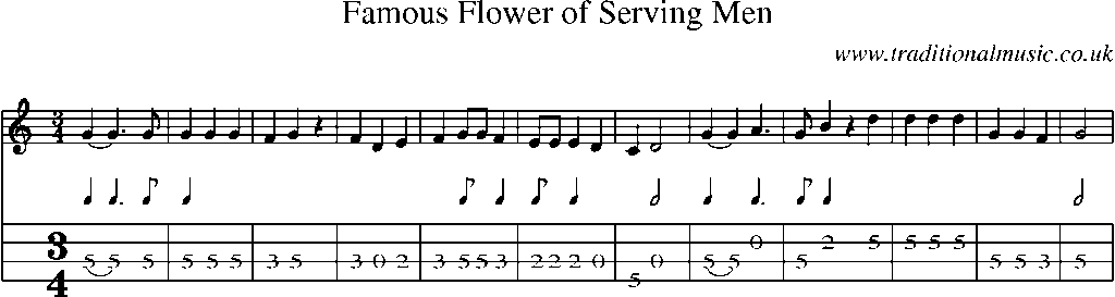 Mandolin Tab and Sheet Music for Famous Flower Of Serving Men