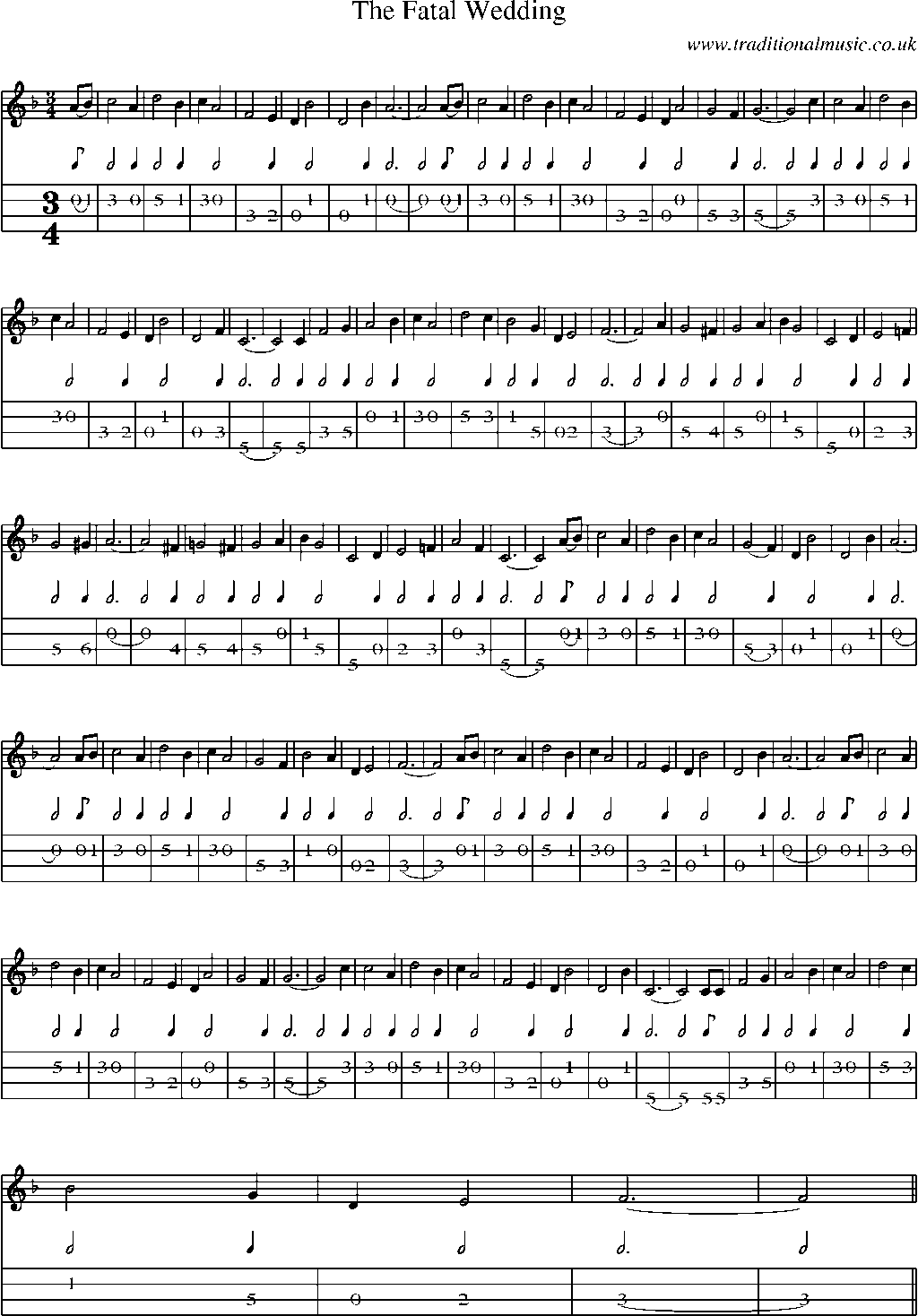 Mandolin Tab and Sheet Music for The Fatal Wedding