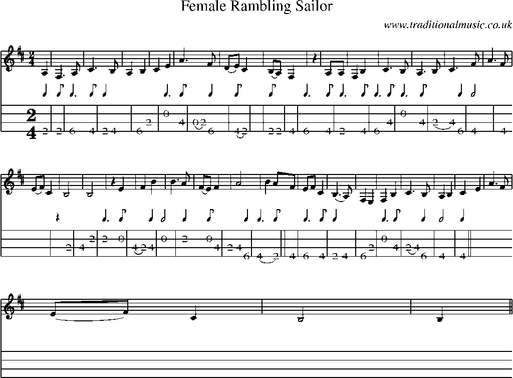 Mandolin Tab and Sheet Music for Female Rambling Sailor