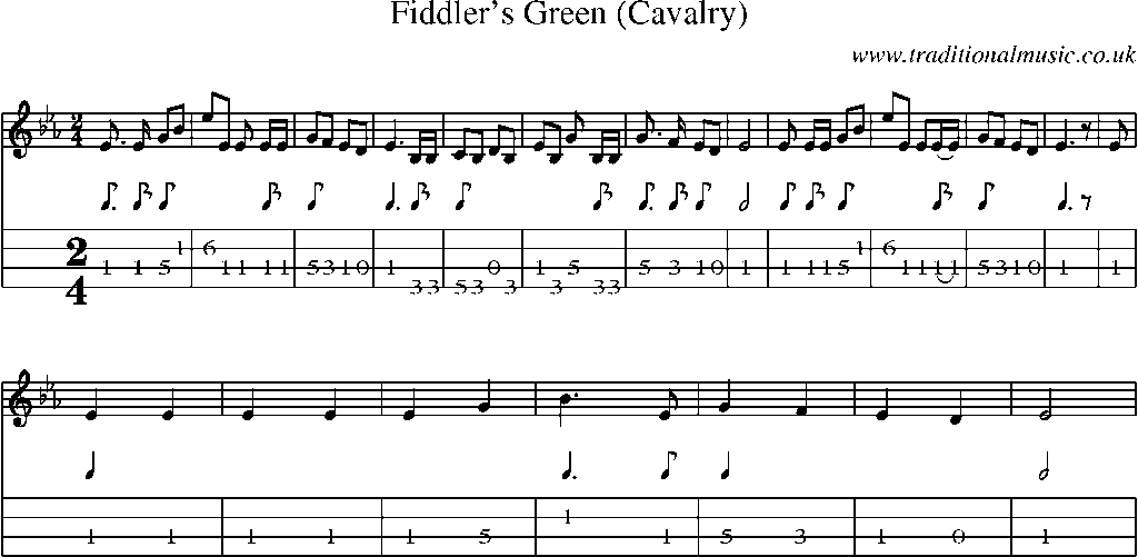 Mandolin Tab and Sheet Music for Fiddler's Green (cavalry)