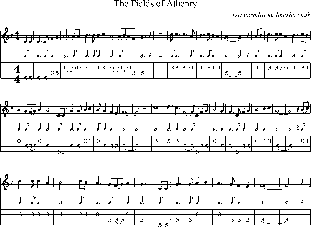 Mandolin Tab and Sheet Music for The Fields Of Athenry