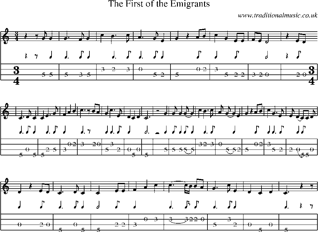 Mandolin Tab and Sheet Music for The First Of The Emigrants