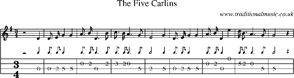 Mandolin Tab and Sheet Music for The Five Carlins