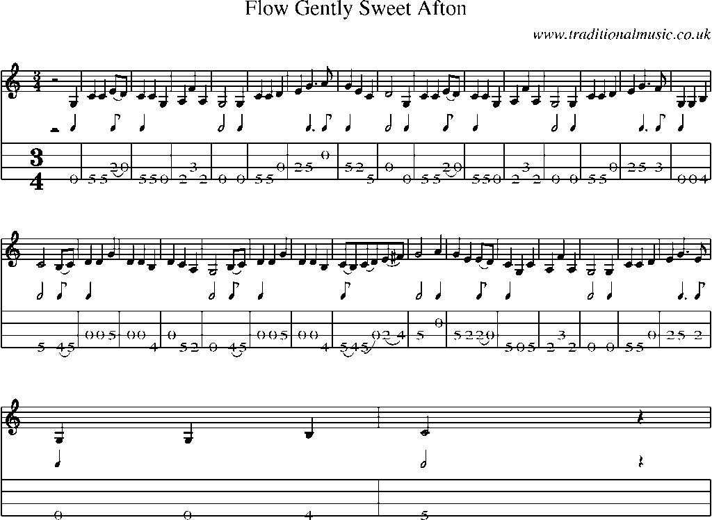 Mandolin Tab and Sheet Music for Flow Gently Sweet Afton