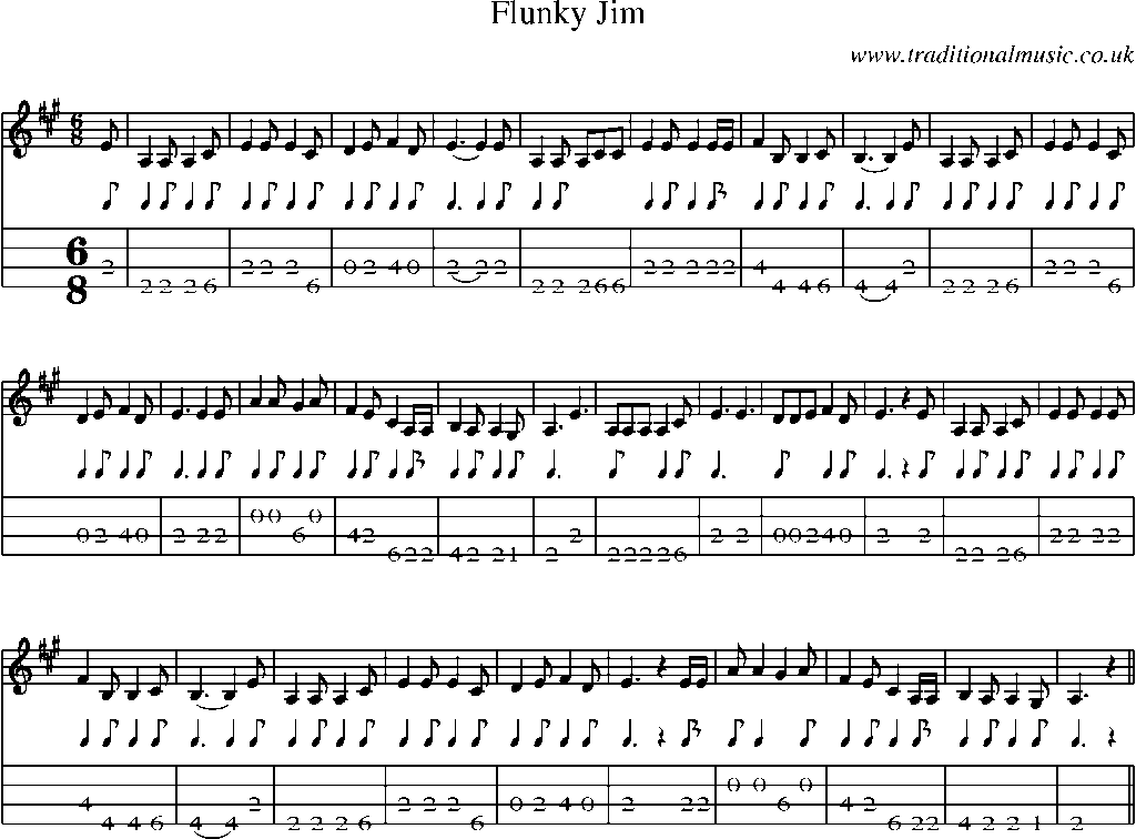 Mandolin Tab and Sheet Music for Flunky Jim