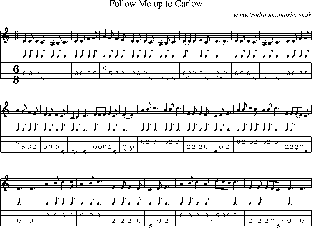 Mandolin Tab and Sheet Music for Follow Me Up To Carlow