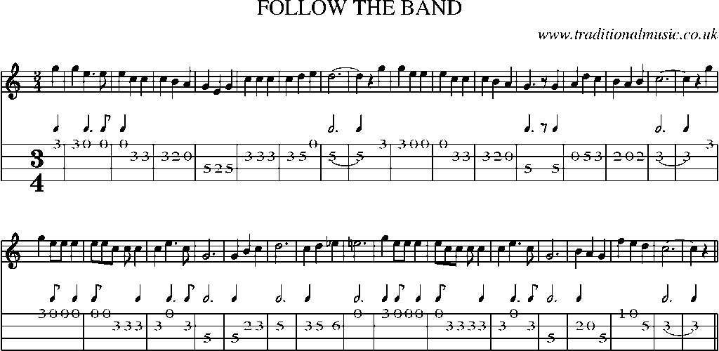 Mandolin Tab and Sheet Music for Follow The Band