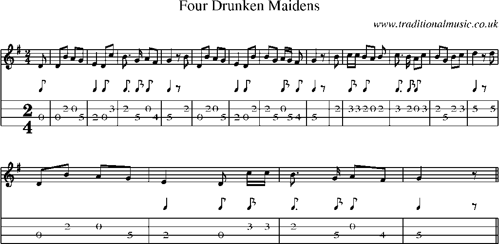 Mandolin Tab and Sheet Music for Four Drunken Maidens(1)