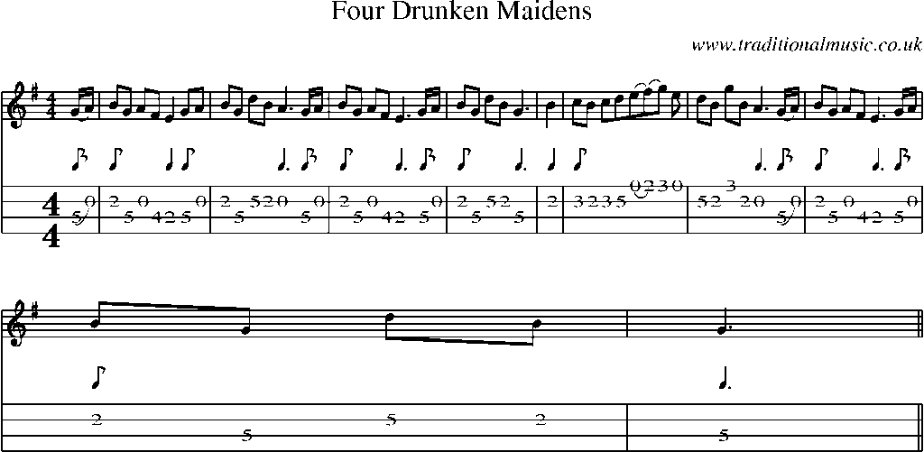 Mandolin Tab and Sheet Music for Four Drunken Maidens