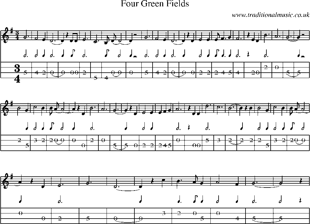 Mandolin Tab and Sheet Music for Four Green Fields