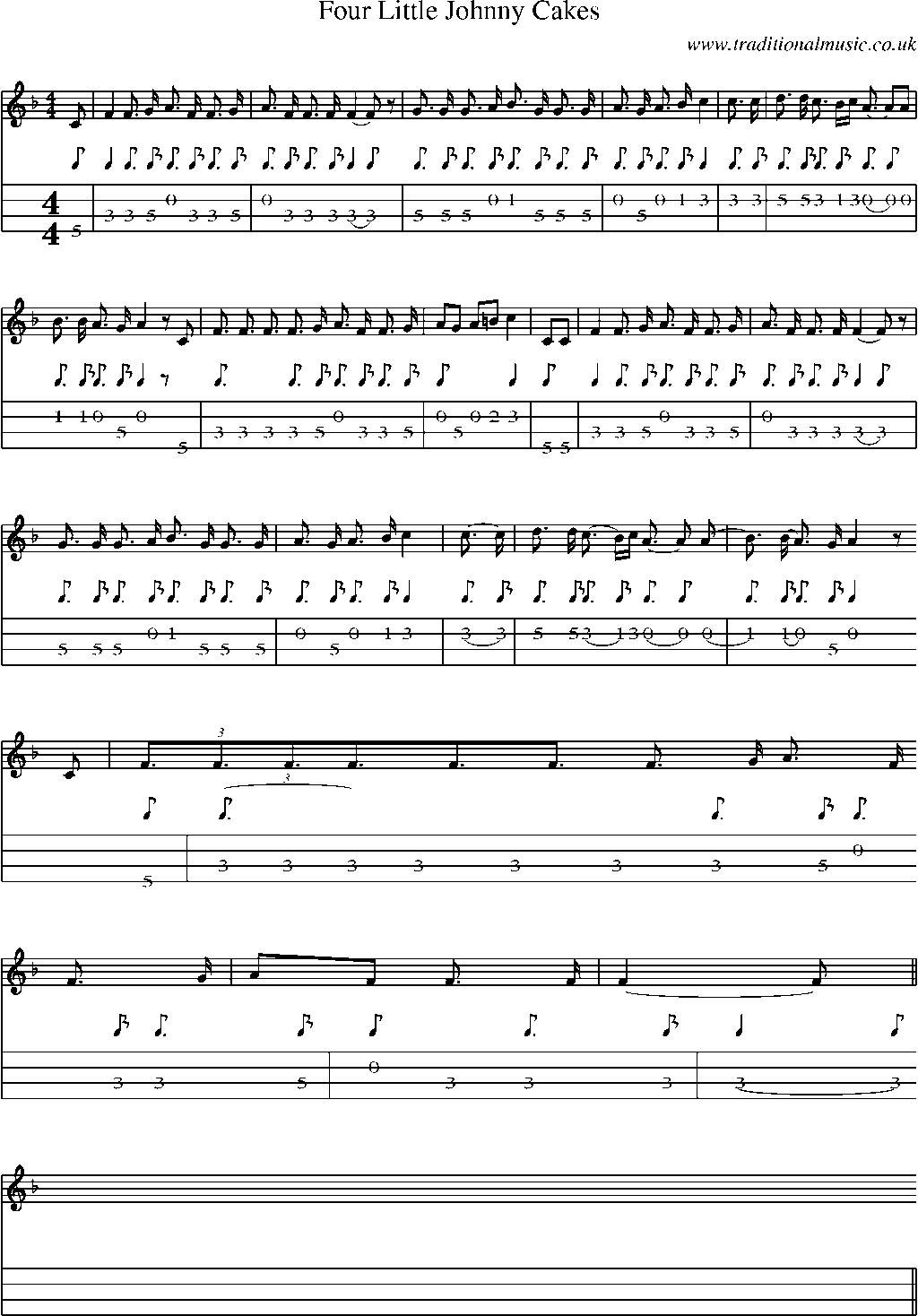 Mandolin Tab and Sheet Music for Four Little Johnny Cakes