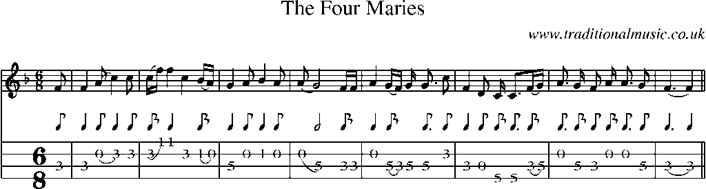 Mandolin Tab and Sheet Music for The Four Maries