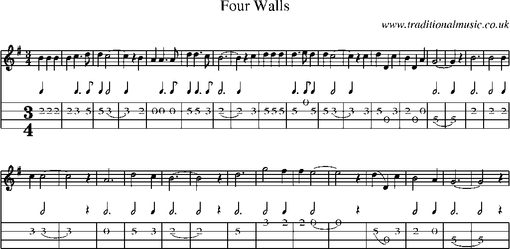 Mandolin Tab and Sheet Music for Four Walls
